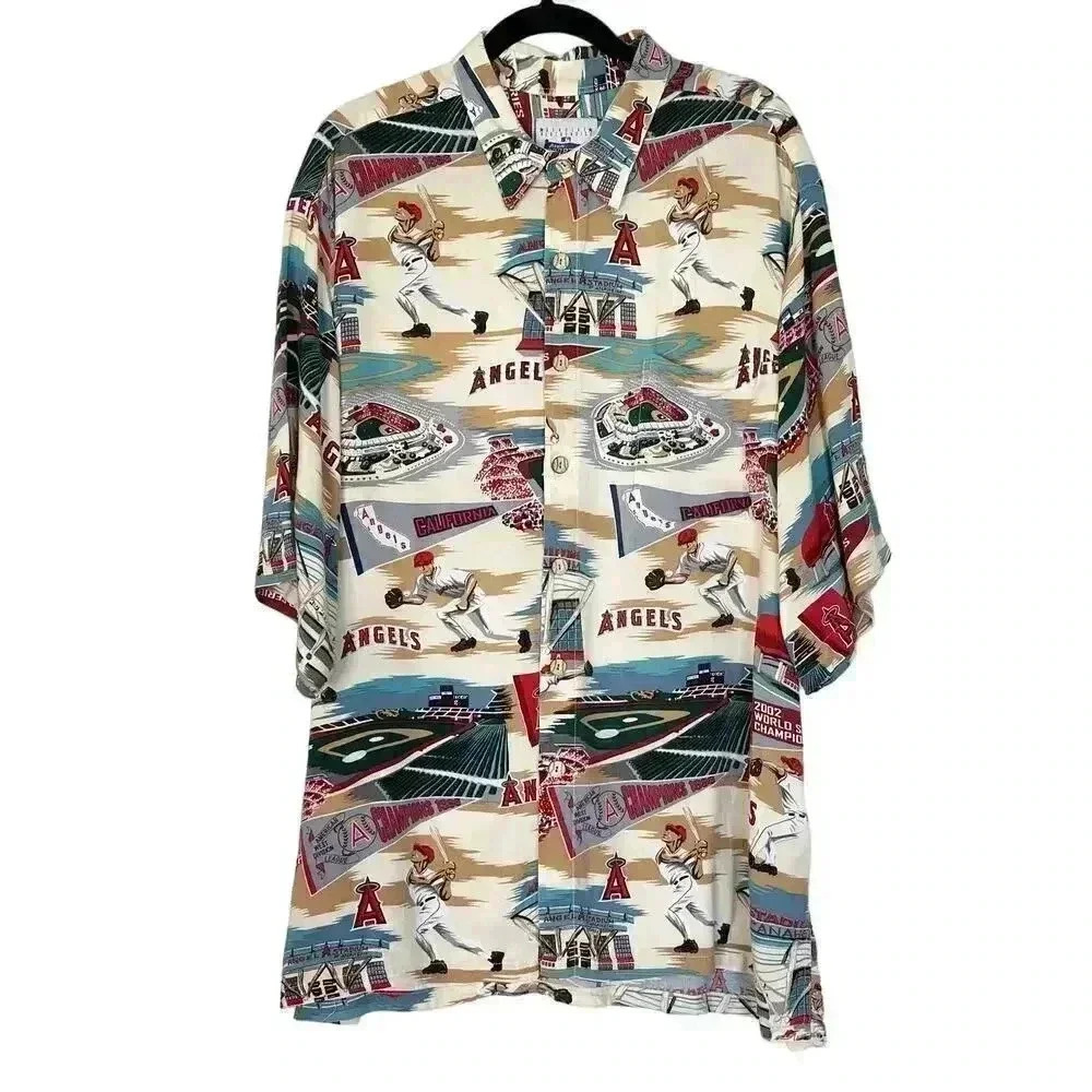 Reyn Spooner Anaheim Angels MLB 2002 World Series Hawaiian Shirt XXL Rayon